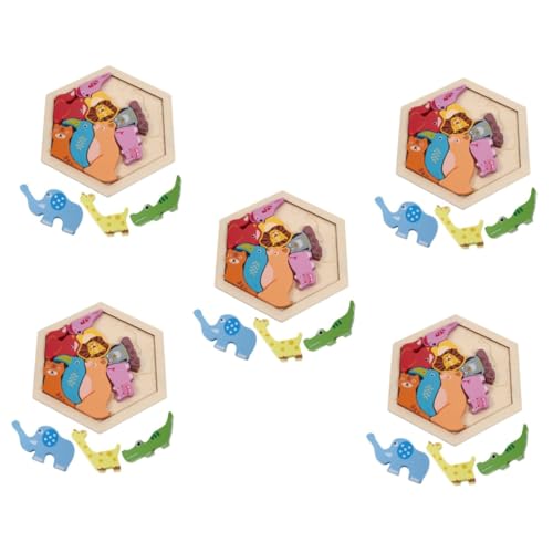 BESTonZON 5 Sätze Holzblock Kinder rätsel Kinder Puzzle Puzzles aus Holz Spielzeug für Babys Spielset aus Holz Kinderspielzeug Spielzeug für Kindergartenkinder Tierspielzeug tragbar Blöcke von BESTonZON