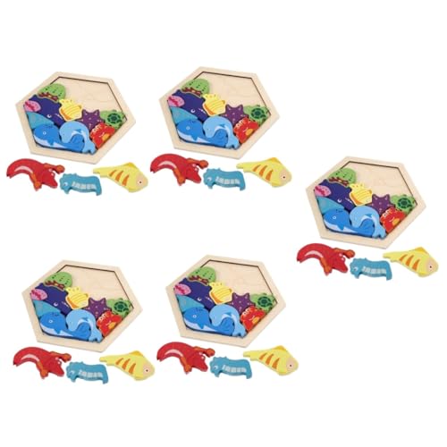 BESTonZON 5 Sätze Holzblock Cartoon-Puzzles Holz Babyspielzeug Holz Spielzeug für Kleinkinder Kinder rätsel Kinderspielzeug Bausteine Geburtstagsgeschenk für Kinder Kleinkind-Puzzle von BESTonZON