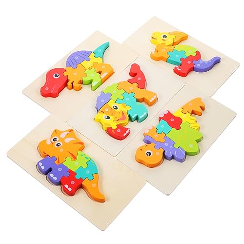 BESTonZON 5 Sätze Holzpuzzle Lernspielzeug mit Bunten Dinosaurier Motiven Pädagogisches Steckspiel für Kleinkinder und Vorschulkinder Sicher Glatte Kanten Fördert Farb und Formwahrnehmung von BESTonZON