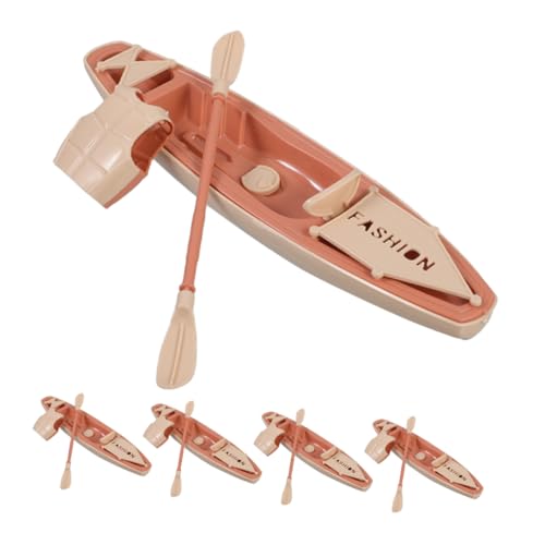 BESTonZON 5 Sätze Miniatur Kanu Modell mit Paddeln und Schwimmweste Kunststoff Kanu mit Ruder Detailgetreues Boot Modell für Puppenhaus Outdoor und Kinderspielzeug von BESTonZON
