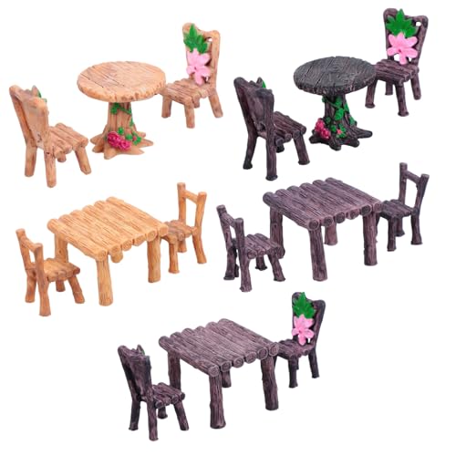 BESTonZON 5 Sätze Miniatur Tisch und Stühle Resin Deko für DIY Szenerie Umweltfreundliche Miniatur Möbel Accessoires für Puppenhaus Ornament von BESTonZON