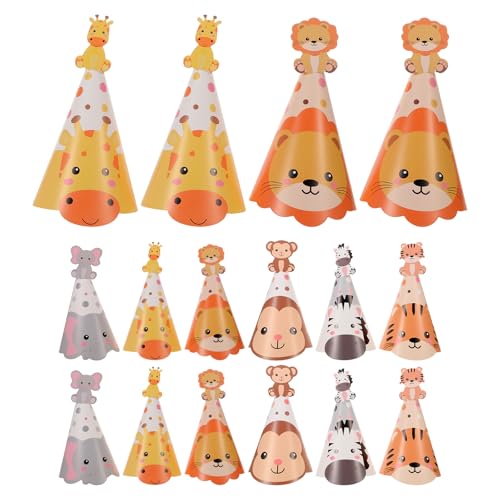 BESTonZON 5 Sets Dschungeltierhüte: Cartoon-Papierkegelhüte für Kinder – Themenparty-Papierkegelkappen mit verstellbaren Gummibändern für Geburtstagsfeiern BESTonZON 5 Sets Dschungeltierhüte: Cartoon-Papierkegelhüte für Kinder – Themenparty-Papierkegelkappen mit verstellbaren Gummibändern für Geburtstagsfeiern von BESTonZON