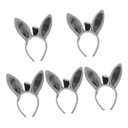 BESTonZON 5 Stück Esel Stirnband Haarband mit Tierohren Tierstirnbänder für Erwachsene Esel-Kopfschmuck groß Tierohren-Stirnbänder für Frauen Kostüm Stirnbänder Plastik Grey von BESTonZON