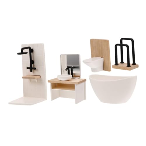 BESTonZON 5 Stück Mini Badezimmermöbel mit Badewanne Toilette Waschbecken Duschkabine Handtuchhalter für Kreatives Rollenspiel und Detailgetreue Puppenhaus Dekoration von BESTonZON