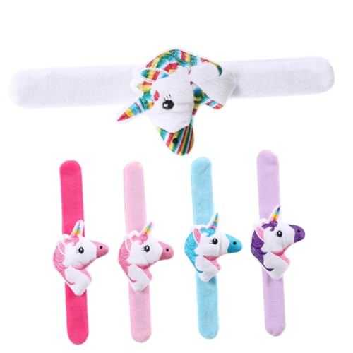 BESTonZON 5 Stück Plüsch Einhorn Klatscharmbänder Party Mitgebsel Weiches Material Hautfreundlich Komfortabel Langlebig Wristband Zubehör von BESTonZON