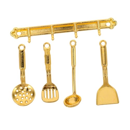 BESTonZON 5 Stück Puppenhaus Küchenset Küchenspielzeug Vortäuschen Mini-küchenspatel Puppenhaus Vorgeben Mini-küchenzubehör Mini-spachtellöffel Mini Küchendekoration Golden Metall von BESTonZON