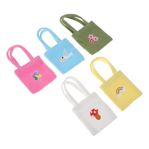 BESTonZON 5 Stück Teiliges Mini Canvas Taschen für Puppen Bunte Kleine Mini-handtaschen für Puppenhaus-dekor und Accessoires für Mädchen und Puppen von BESTonZON