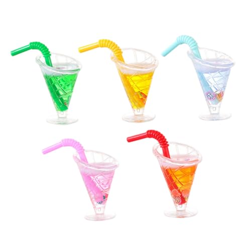 BESTonZON 5 Stück Teiliges Mini Hawaii Stil Bunte Miniatur Lebensmittel Dekorationen für Puppenhaus Küche Sommerparty Accessoires Realistische Mini Trinkbecher Ornamente von BESTonZON