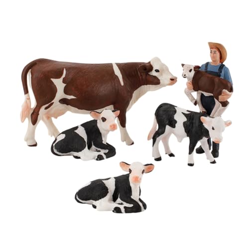 BESTonZON 5 Stück Teiliges Miniatur Kuhfigurenset Realistische PVC Rinder Mini Bauernhoftiere Lernspielzeug für Innen und Außenbereich mit Detailgetreuen Farmtiermodellen von BESTonZON