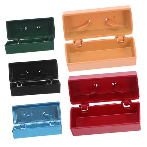 BESTonZON 5 Stück Teiliges Miniatur Werkzeugkasten aus Metall für Puppenhäuser Kompakter Aufbewahrungskoffer mit Detailgetreuem Design für Miniaturzubehör und Szenendekoration von BESTonZON