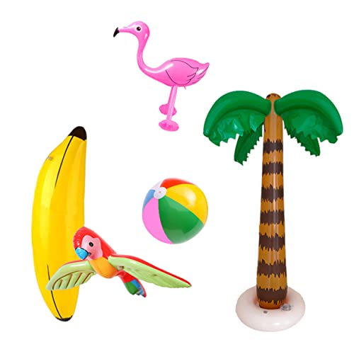 BESTonZON 5 Stück Teiliges PVC Aufblasbares Wasserspielzeug mit Flamingo Strandball Papagei Banane und Buntes Pool und Outdoor für Sommer Strandparty von BESTonZON