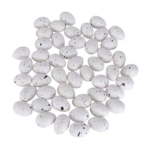 BESTonZON 50 Stück Ostereier Spielzeugeier weiß gesprenkelte Eier Eierformer Miniatur-Kunsteier Mini-Eier easter eggs easter toys easter presents dekoratives Osterei Eierformen Kunststoff von BESTonZON