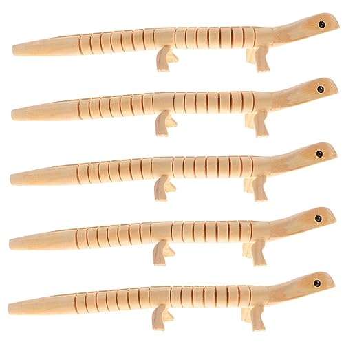 5St unvollendetes Eidechsenmodell Holz Chamäleon Holz basteln Halloween-Dekorationen Puppe unvollendete Holzeidechse leere hölzerne Nähen malen Suite Statue von BESTonZON