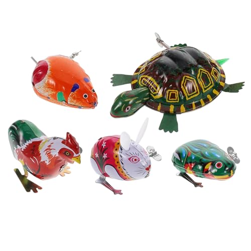 BESTonZON Aufziehspielzeug für Kinder 5 Stücke Cartoon Metall Uhrwerkspielzeug Vintage Frosch Schildkröte Hase Batteriefrei für Partys von BESTonZON