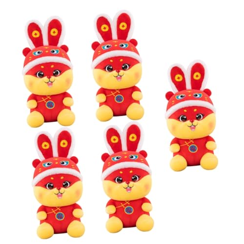 BESTonZON 5st Jahr des Hasen-maskottchens Ausgestopftes -plüschtier Hasen-Maskottchen-Spielzeug Jahr des Hasenspielzeugs Daunen Baumwolle Chinesisches Tierkreiszeichen Rot Puppe von BESTonZON