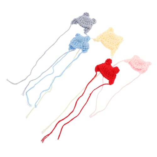 BESTonZON 5st Puppenhaus Ob11 Modell Strickmütze Verrückter Hut Puppenkleidung Lustiger Hut Miniatur Hasenmütze Mützendekorationen Stricken Zubehör Für Babypuppen Rosa Hut Baumwollfaden von BESTonZON