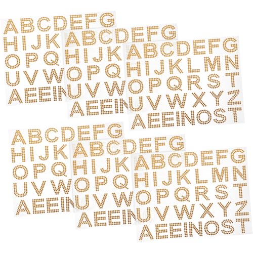 BESTonZON 6 Blätter Acryl-Buchstaben-strassaufkleber Bling Aufkleber Für Tasche Dekorative Aufkleber Selber Machen Selbstklebender Strassstein Buchstabe Strass DIY Zubehör Golden von BESTonZON
