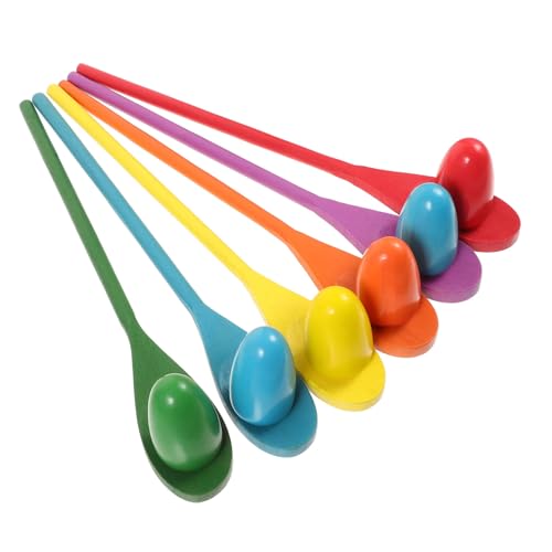 BESTonZON 6 Sätze Teiliges Eierlöffel rennspiel Holzspielzeug für Farbige Balance Eier Sensory Training Motorikförderung für Gleichgewichtsspiele und Hand Auge koordination von BESTonZON