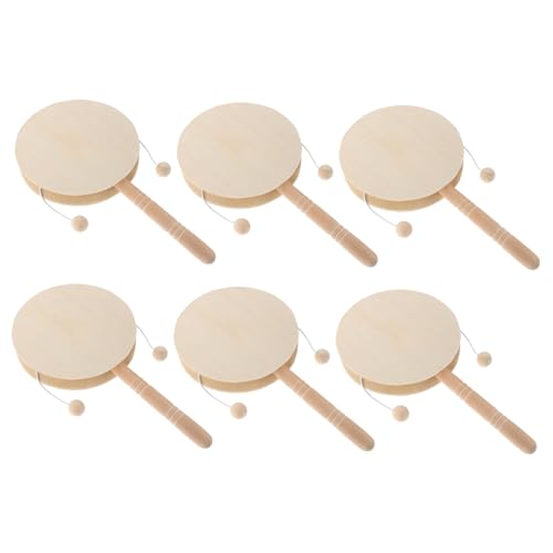 BESTonZON 6 Stück DIY-rasseltrommeln: Bauen Sie Ihr Eigenes Instrument – ​​unfertige Schlaginstrumente Aus Holz Zum Bemalen Für Kinder – Ideal Für Eltern-Kind-aktivitäten, 18 cm X 8,5 cm von BESTonZON