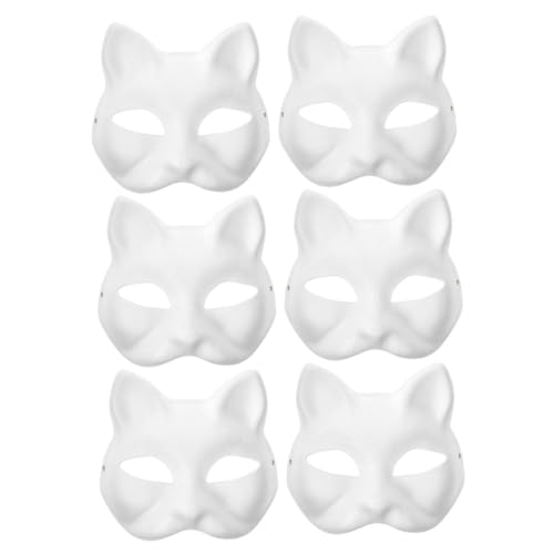 BESTonZON 6 Stück Unbemalte Katzenmaske Blanke Katze für Frauen Maskenmaske für Halbkatze Bastelrohlinge für Halloween-party von BESTonZON