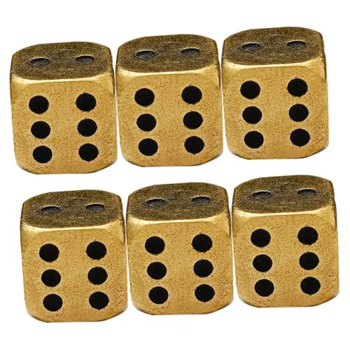 BESTonZON 6 Stück Messing Würfel Solide Messing Craft Dices mit Abgerundeten Ecken Robustes Würfelspiel Zubehör für Party Brettspiel und Dekorative Requisiten Ästhetisch und Langlebig von BESTonZON