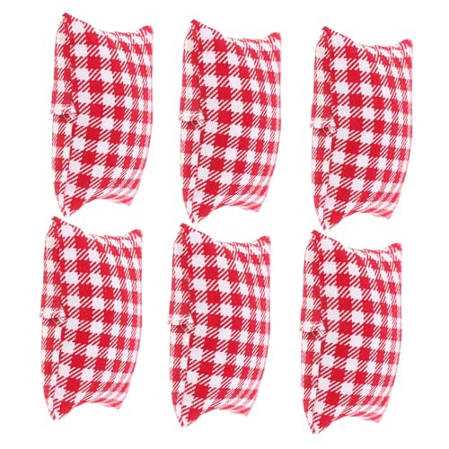 BESTonZON 6 Stück Mini Simuliertes Stoffsofa -Kissen dekorativ 1:12 Puppenhaus gefälscht Dekoration Puppenhaus-Kissenmodell kopfkissen Miniaturkissen Puppenhauskissen rot von BESTonZON