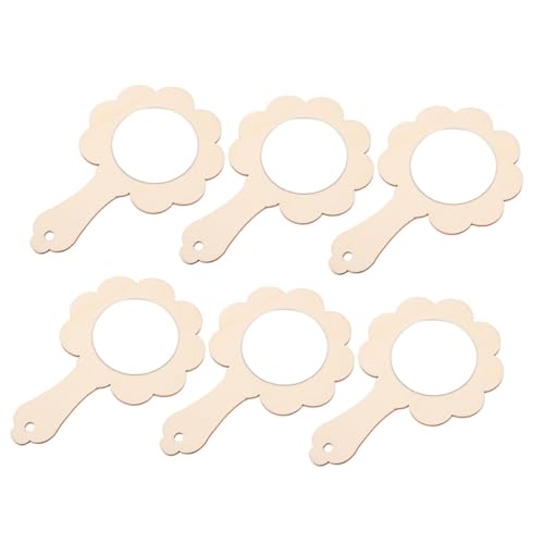 BESTonZON 6 Stück Teiliges Holzspiegel zum Bemalen Leichte Handliche Mini Schminkspiegel für DIY Naturbelassene Holzhandspiegel Mitgebsel für Mädchen Kreative Gestaltung von BESTonZON