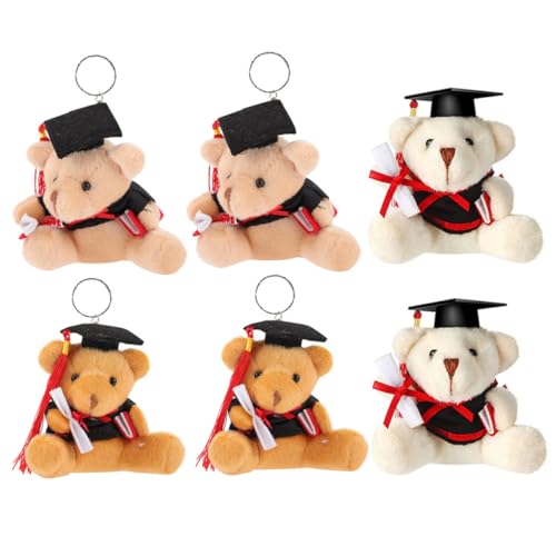 BESTonZON 6 Stück Teiliges Plüschbär Schlüsselanhänger Flauschige Abschlussbär Anhänger mit Doktorhut und Weiche Kuscheltier Deko für Rucksack Tasche für Studenten und Absolventen von BESTonZON