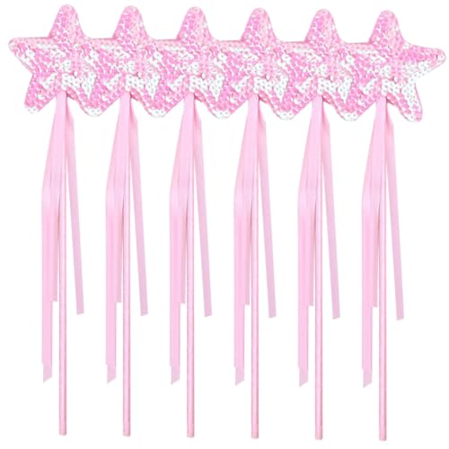 BESTonZON 6 Stück Zauberstab aus Pailletten Feenhafte Requisiten Sternenfee Bausatz Sterne Fee Sticks Party Engel Stern Zauberstab Feenstab für Mädchen Sternenstab Stoff Rosa von BESTonZON