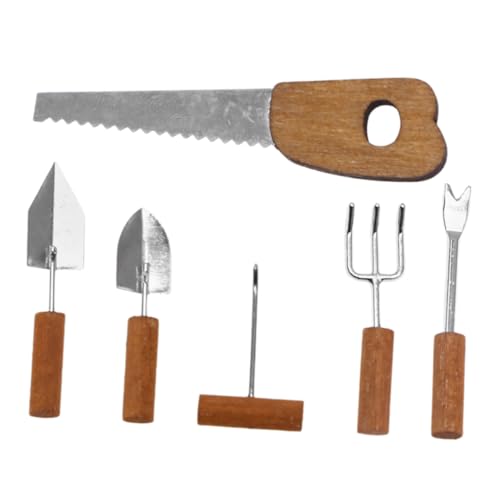 BESTonZON 6st Mini-landwirtschaftsgeräte Feengarten Zubehör Mini-metallspaten Landwirtschaftliche Werkzeuge Miniatur-bauwerkzeuge Feengartengeräte Märchengarten Miniaturen Holz von BESTonZON