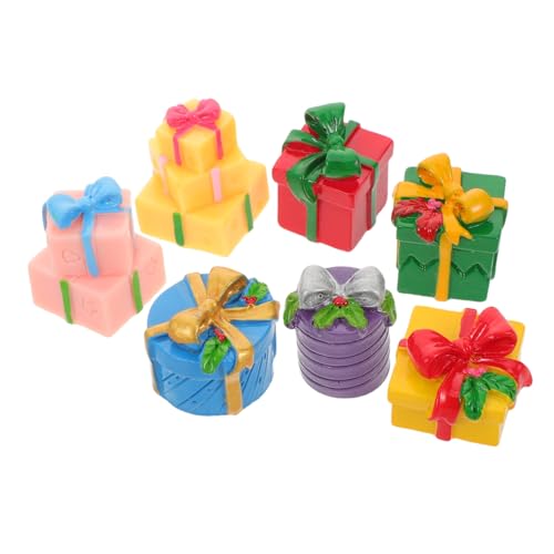 BESTonZON 7 Stück Teiliges Miniatur Stabile Resin-geschenkboxen in Lebendigen Farben Detailreiche Miniatur-deko für DIY-basteln Baumornamente und Festliche von BESTonZON