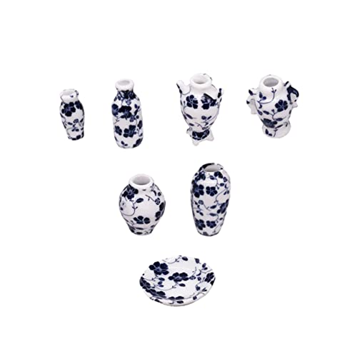 BESTonZON 7 Teiliges Puppenhaus Blaue Und Weiße Porzellan Ornamente Für Mini Vase Blumentopf Kinderspielzeug Das Mini Ornament Keramik von BESTonZON