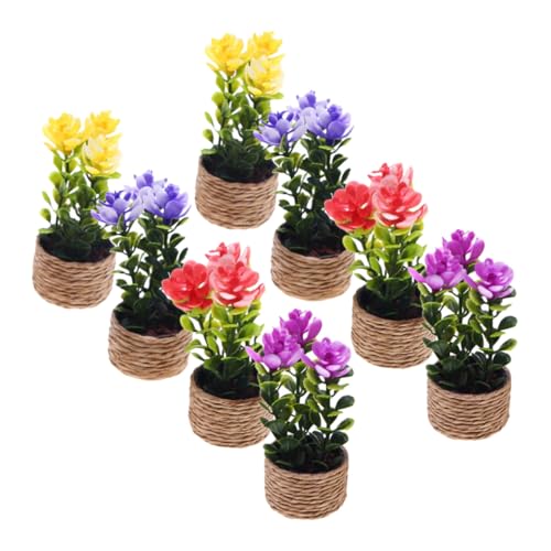 BESTonZON 8 Stück Miniatur Puppenhaus Pflanzen Mini Bonsai Töpfe Kleine Künstliche Blumen Pflegeleichte Deko für Puppenhaus Schreibtisch und Mikro Landschaften Farben Je von BESTonZON