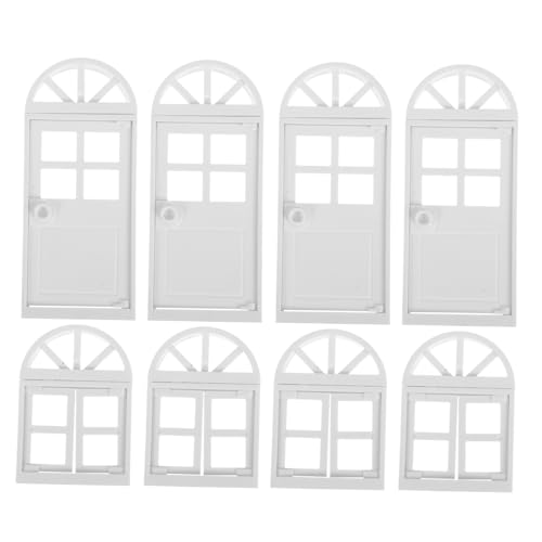 BESTonZON 8 Stück Teiliges Miniatur Puppenhaus Fenster und Türen aus Kunststoff Weiß DIY Miniatur Möbel Modell für Kreative Puppenhaus Dekoration und Bastelprojekte für Sammler von BESTonZON