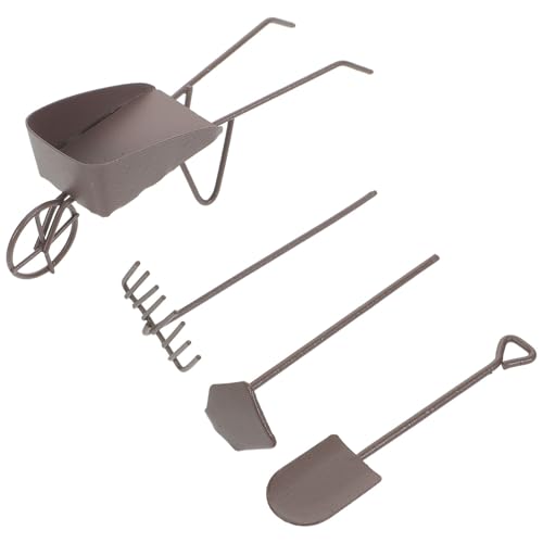 BESTonZON 8-teiliges Miniatur-Gartenwerkzeug für Puppenhäuser – kleine Schaufel, Rechen, Hacke, Schubkarren, Mini-Wagen, Spielzeug für Sukkulenten, Bonsai, Feengarten, Puppenhaus-Zubehör von BESTonZON