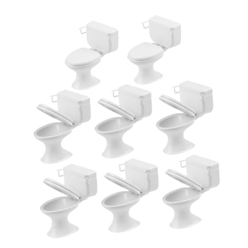 BESTonZON 8st Puppenhaus-toilettenspielzeug Puppenhaus-badezimmerwaschbecken Mini- Kleine Tränenpuppe Miniatur Reiniger Schüssel Mini-toilettenspielzeug Korb Weiß Plastik von BESTonZON