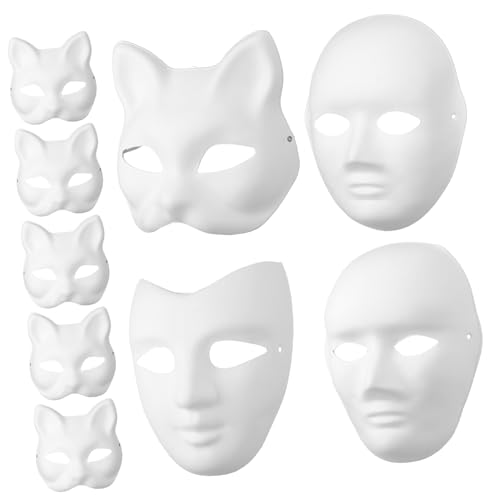 BESTonZON 9 Stk Zellstoff-Maske schmücken Maske Katze Halloween-Maske Fuchsmaske Tiermasken halloween maske Halloweenmaske Masken für Partys Party-Maske handbemalte Masken Papier Weiß von BESTonZON