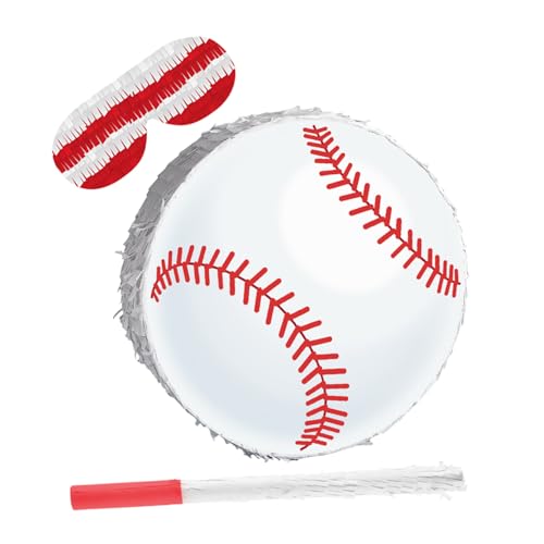 BESTonZON Baseball Pinata mit und Augenbinde Widerstandsfähige Karton Krepppapierkonstruktion Multifunktionale Sportparty-deko für Jungen Geburtstagsfeiern und Baseball Party Zubehör von BESTonZON