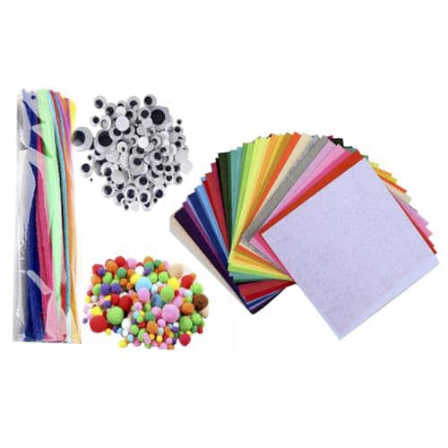 BESTonZON DIY Bastelset mit Gedrehten Stäben Selbstklebenden Wackelaugen Bunten Pompons und Farbigen Filzplatten Pädagogisches Kreativset für Kindergarten Handarbeit von BESTonZON