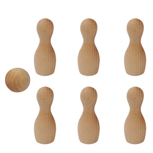 BESTonZON DIY Bowling Spielset aus Buchenholz Ball Indoor Outdoor für Jungen und Mädchen Fördert Hand Augen koordination und Kreativität Unbemalt zum Bemalen von BESTonZON