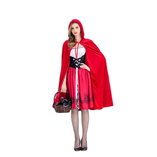 BESTonZON Damen Rotkäppchen Kostüm Für Halloween Rotes Kleid Mit Umhang S Märchenhafte Verkleidung Für Fasching Und Karneval von BESTonZON