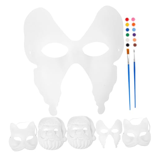 BESTonZON Diy Papiermasken Unbemalte Handgefertigte Masken für Karneval Cosplay Schulaktivitäten und Partys Farben und Pinsel Kreative Gestaltungsspielräume von BESTonZON
