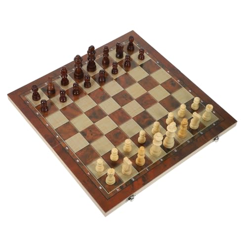 BESTonZON Faltbares Holz Schachspiel Reise mit Schachbrett und Dame für Erwachsene Tragbares Lernspiel für Zuhause Schule und Unterwegs von BESTonZON