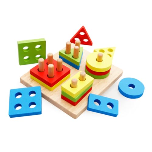 BESTonZON Geometrische Bausteine Set Stapelspielzeug Und Formensortierer Für Lernspielzeug Mit Bunten Geometrischen Formen Ideal Für Kreativität Und Motorische Fähigkeiten von BESTonZON