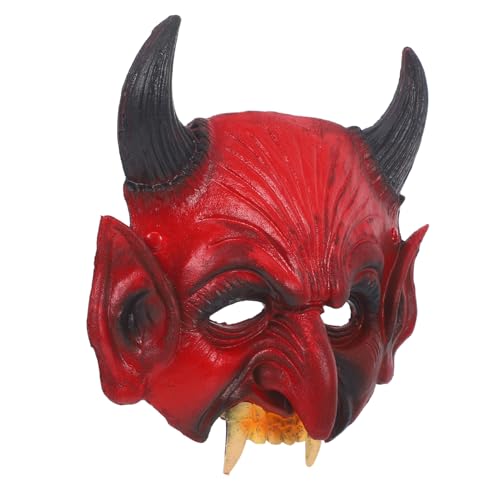 BESTonZON Halloween Maske aus Sicherem PU Material Gruselige Cosplay Requisite mit Teufelshörnern und Spitzen Zähnen für Halloween Kostüm und Maskenbälle Party und Festivaldekoration von BESTonZON
