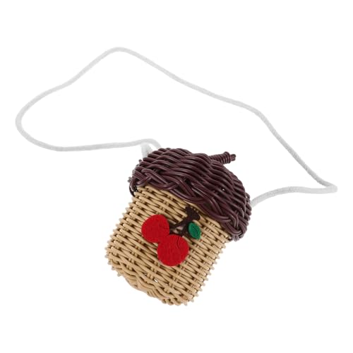 BESTonZON Handgewebte Kinderumhängetasche aus Kunststoffgeflecht Kleine Imitation Rattan Eichelform Leichte Crossbody Tasche Langlebig Handgefertigt Praktische Aufbewahrungstasche für Schule von BESTonZON