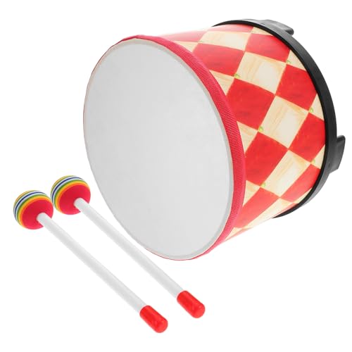 BESTonZON Handtrommel Rot Kariert Holz Trommel mit Sticks für Kleinkinder Musikinstrument Percussion Lernspielzeug Kreativität und Musikalische Entwicklung von BESTonZON