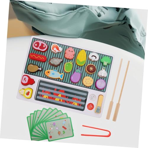 BESTonZON Holz Grillset Simuliertes BBQ Kochspielzeug für Mädchen Jungen Interaktives Küchen Spielset Motorik Kreativität und Fantasievollem Rollenspiel von BESTonZON