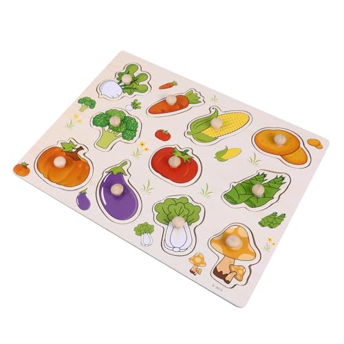 BESTonZON Holz Puzzle Steckspielzeug für Ab Jahren Kreatives Gemüsepuzzle aus Hochwertigem Holz Bunte Jigsaw Lernspielzeug Beobachtung und Denkfähigkeit Geschenk für Jungen und Mädchen von BESTonZON