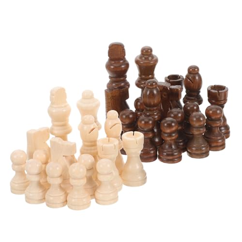 BESTonZON Holz Schachfiguren Set Klassisch Geformt Glatt Stabil Für Brettspiele Unterhaltung Internationales Schach Zubehör von BESTonZON